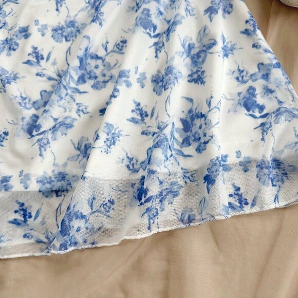 Blue And White Boho Women's Floral Mesh Halterneck Vacation Dress - Picture 5 of 5